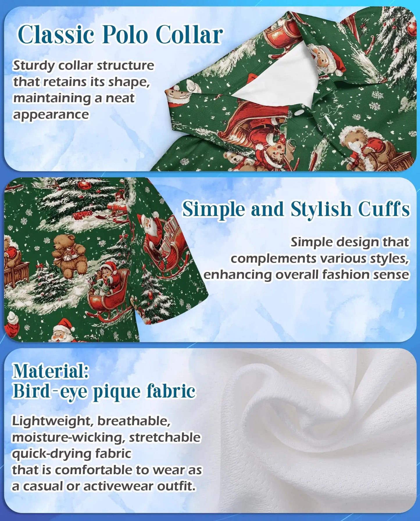 Vintage Santa Christmas 3D Polo Shirt for Men – Retro Holiday Winter Style | Netecom