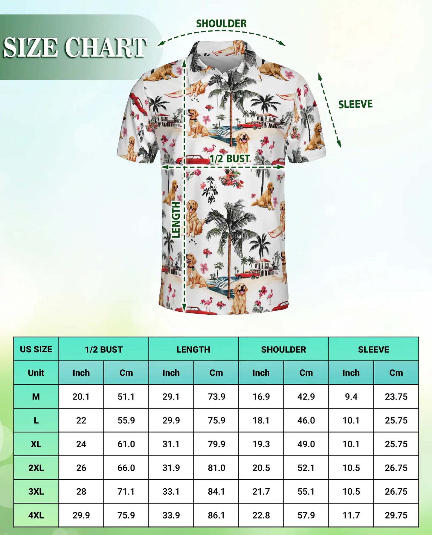 Golden Retriever Tropical 3D Polo Shirt for Men – Beach Vacation Island Style | Netecom