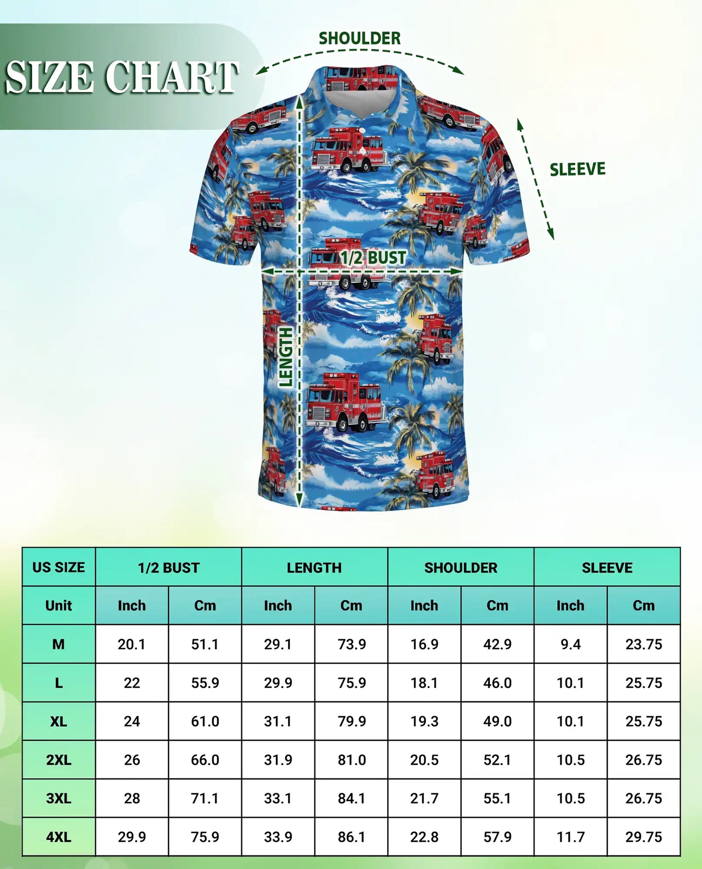 Fire Truck Polo Shirt – Tropical Ocean Print | Netecom