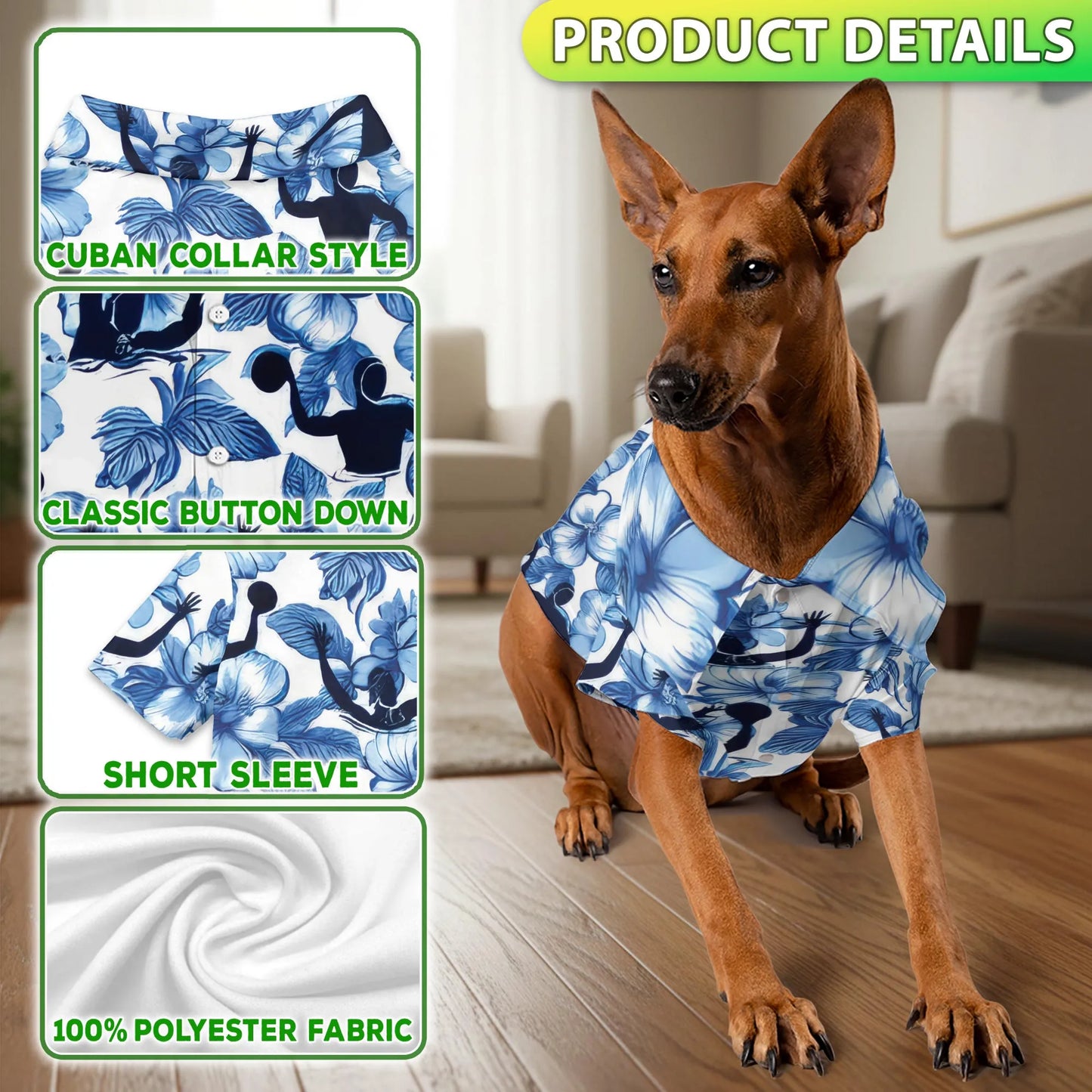 Water Polo Tropical Hibiscus Print Hawaii Dog and Owner Matching Button Shirts