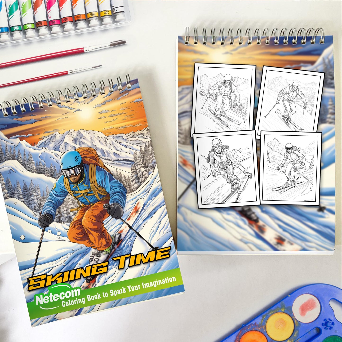 Skiing Time Spiral Bound Coloring Book, Unleash Your Creativity with 30 Whimsical Coloring Pages of Skiing Fun