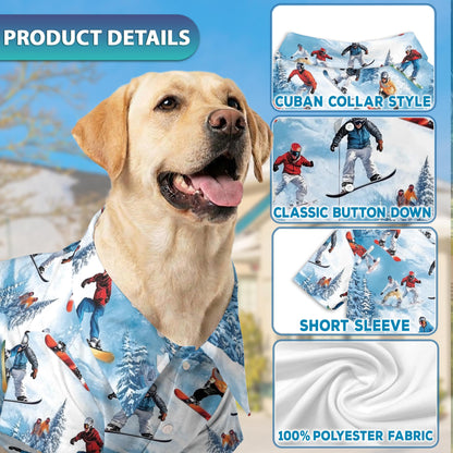 Netecom Matching Snowboarding Skiing Aloha Hawaiian Shirt for Dog and Owner, Winter Sport Inspired Summer Shirt, Coordinated Beach Vacation Casual Wear for Pet and Human