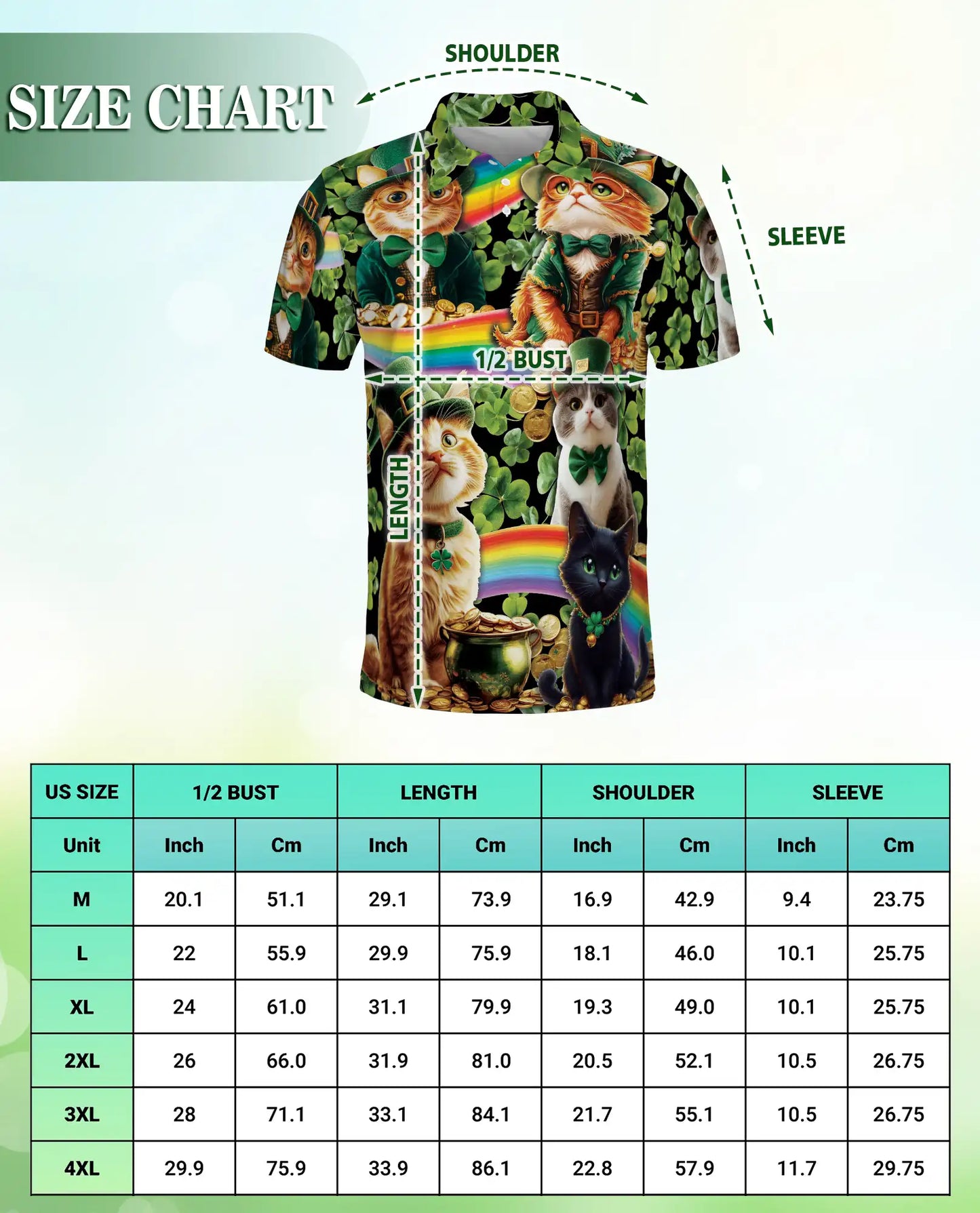 Lucky Cat St Patrick’s Day 3D Polo Shirt for Men – Irish Rainbow Style | Netecom