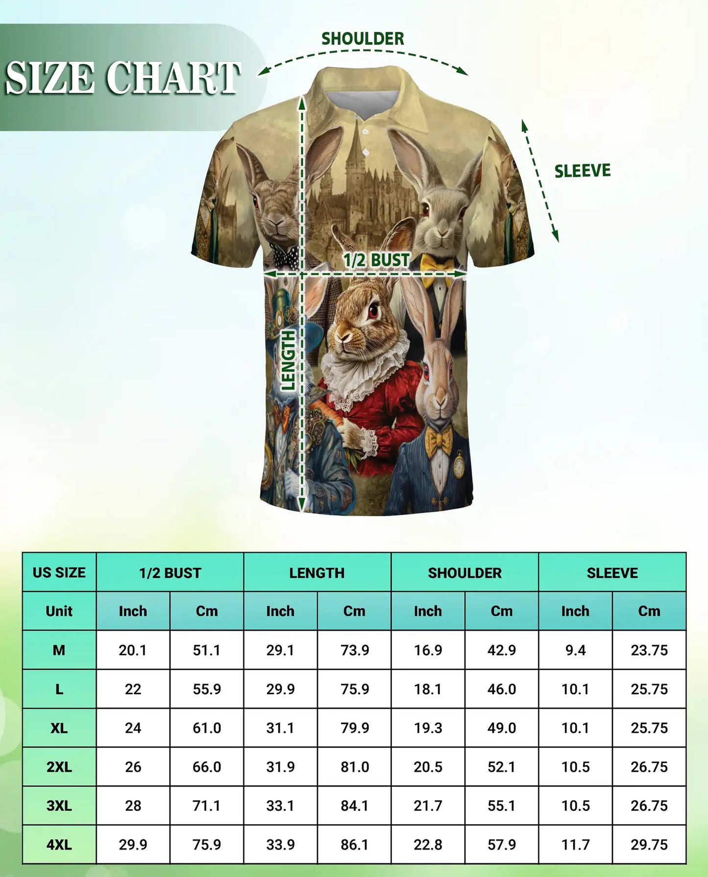 Vintage Rabbit 3D Polo Shirt for Men – Victorian Bunny Art Style | Netecom