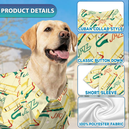 Netecom Matching Trombone Pattern Hawaiian Shirt for Dog and Owner, Aloha Summer Shirt, Music Print Button Down Outfit for Pet and Human, Beach Vacation Casual Wear