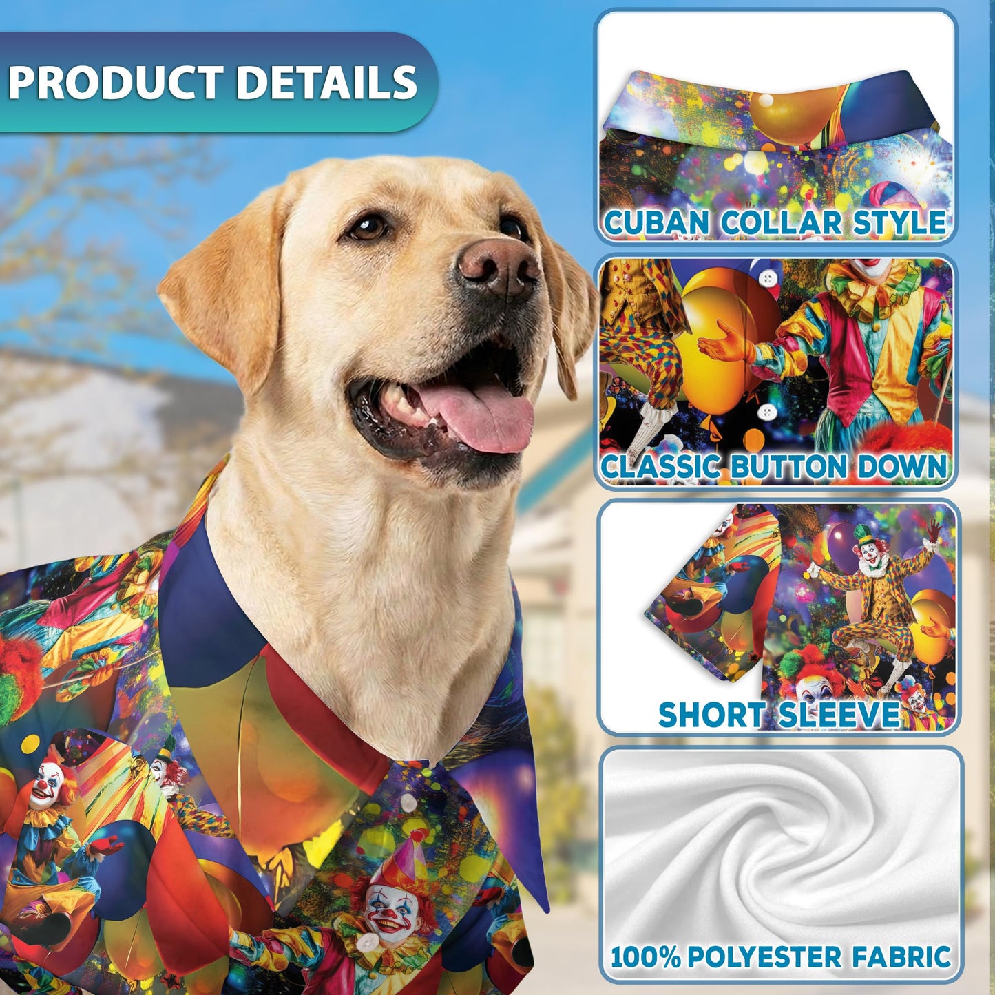 Netecom Matching More Clown Less Frowning Hawaiian Shirt for Dog and Owner, Funny Aloha Summer Shirt, Clown Print Button Down Outfit for Pet and Human, Beach Vacation Casual Wear