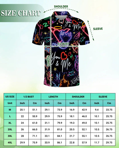 Neon Valentine Polo Shirt – Retro Love Heart Glow Print | Netecom