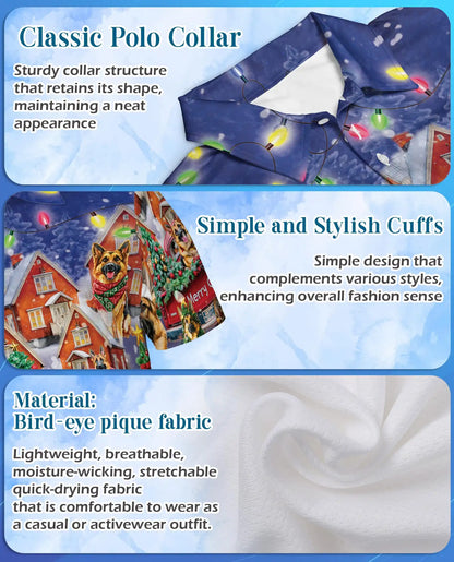 German Shepherd Christmas 3D Polo Shirt for Men – Festive Dog Lover Holiday Style | Netecom