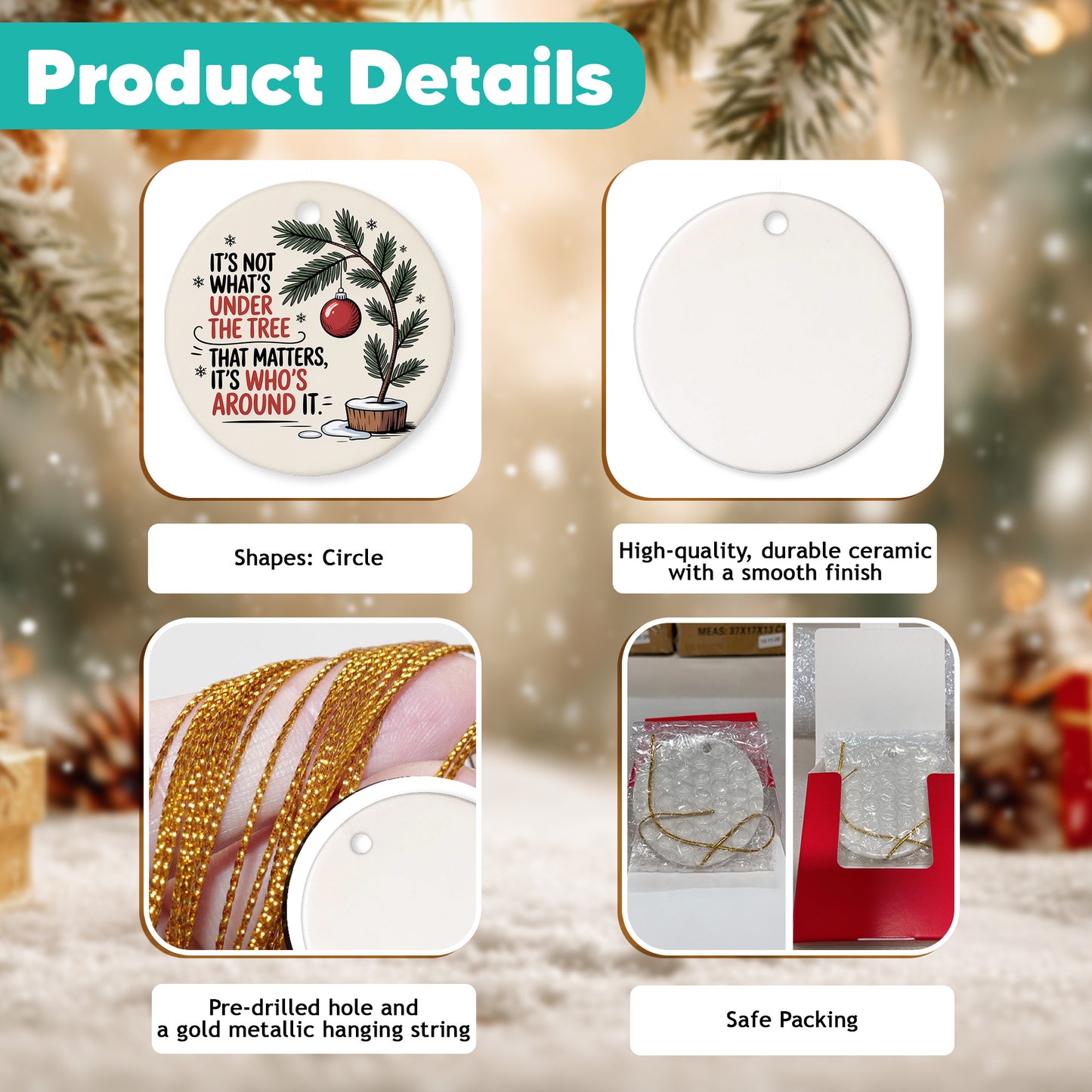 Netecom Elegant Pink Ornament, Cernamic It's Not What's Under The Tree That Matters Keepsake Ornament for Xmas Tree Decorations, Gifts for Friend or Family Member