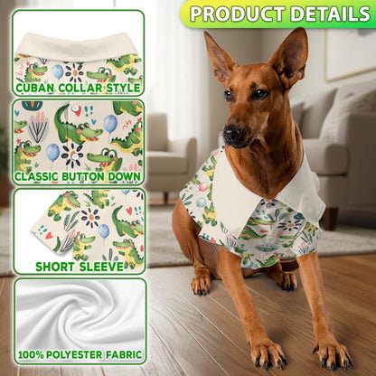Funny Alligator Cartoon Pattern Hawaii Dog and Owner Matching Button Shirts
