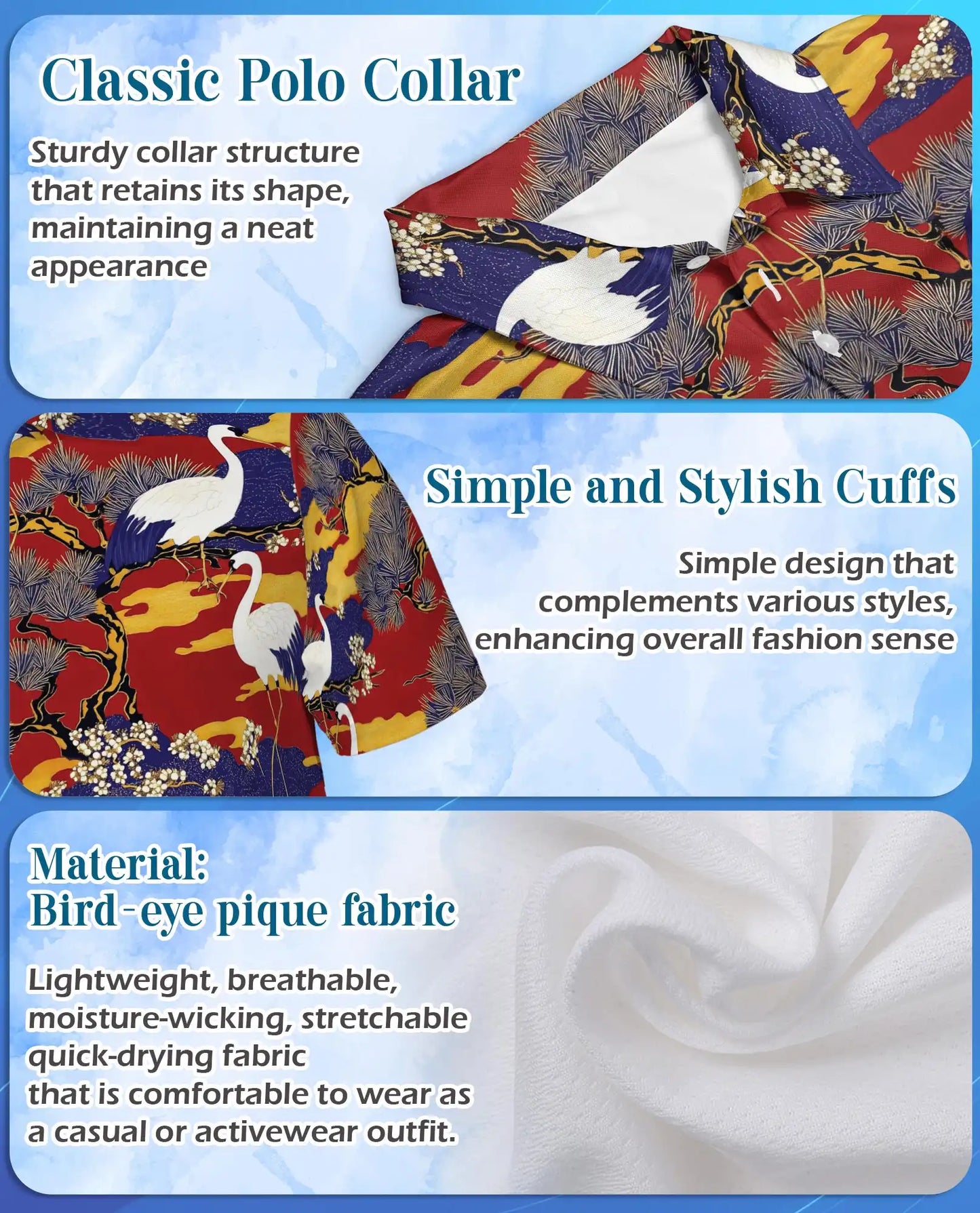 Crane Bird Polo Shirt for Men – Japanese Garden Style | Netecom