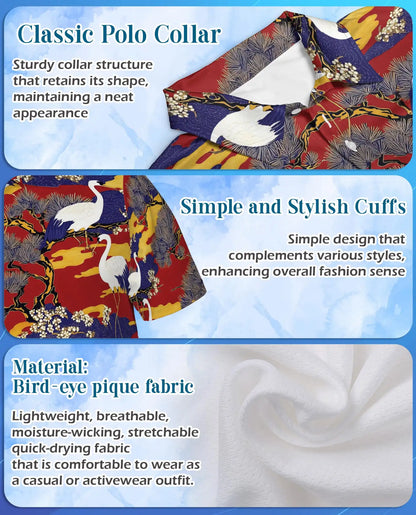 Crane Bird Polo Shirt for Men – Japanese Garden Style | Netecom