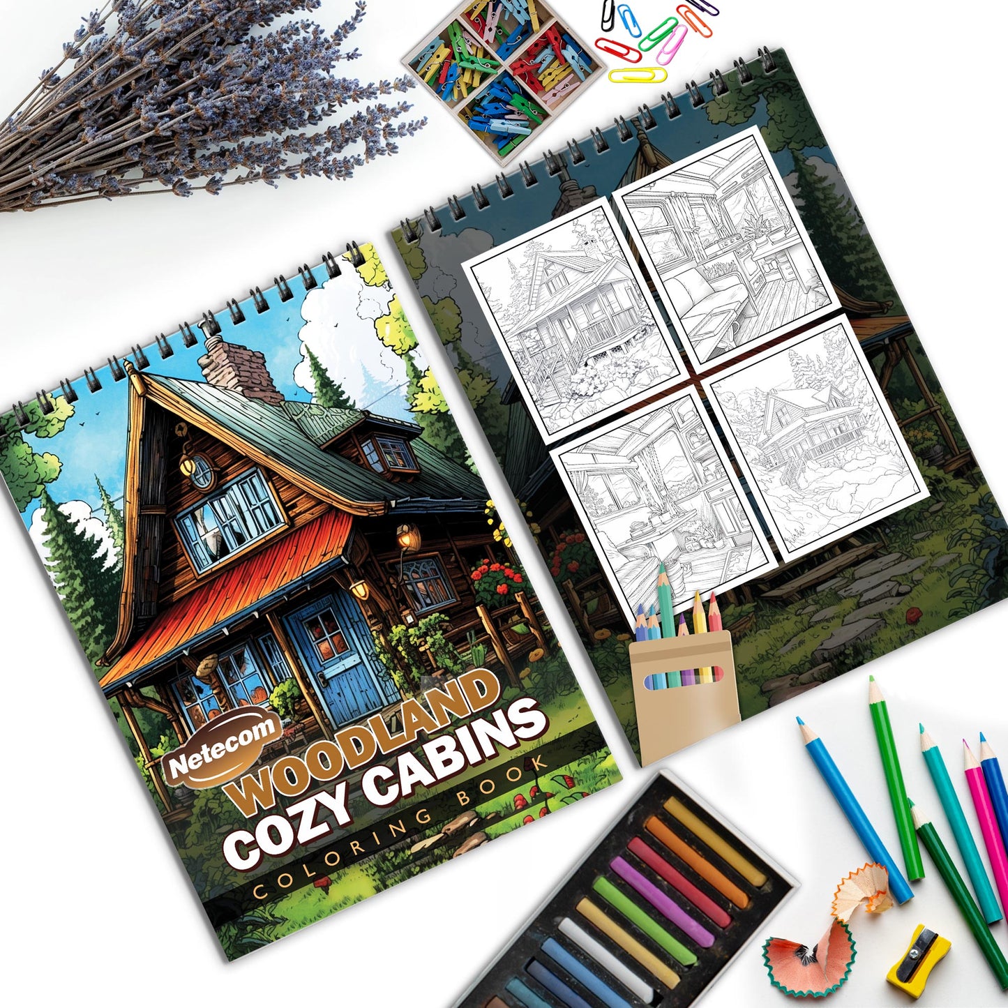 Woodland Cozy Cabins Spiral Bound Coloring Book, Cozy Country Cabins for a Rustic and Relaxing Art Retreat, Great for Those Seeking Serenity and Natural Charm