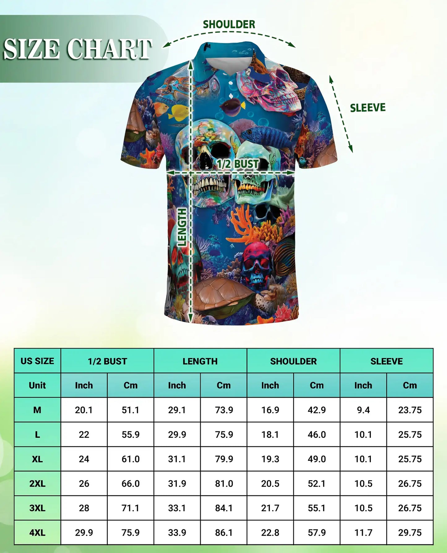 Ocean Skull 3D Polo Shirt for Men – Underwater Gothic Sea Style | Netecom