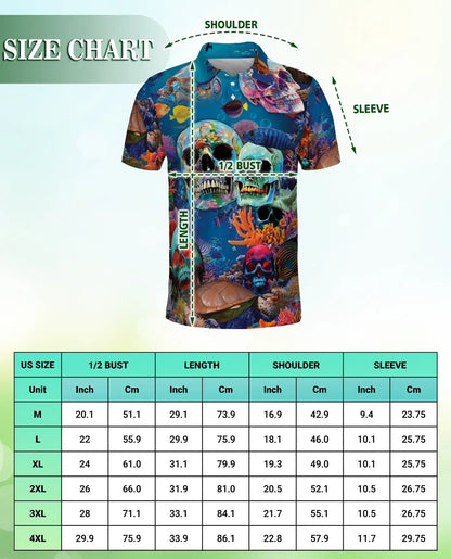 Ocean Skull 3D Polo Shirt for Men – Underwater Gothic Sea Style | Netecom