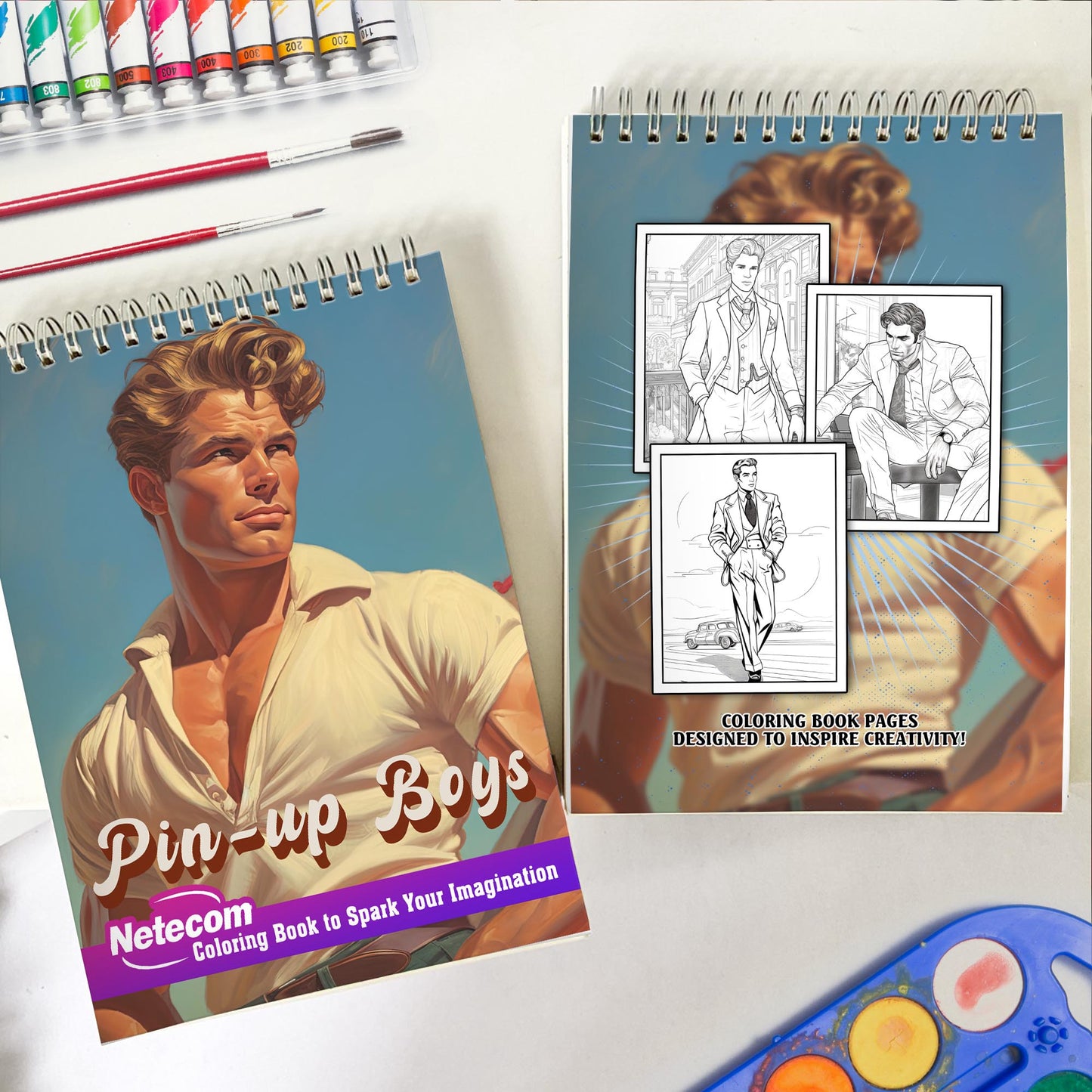 Pin-Up Boys Spiral Bound Coloring Book: 30 Coloring Pages, Bringing to Life the Timeless Style and Charm of Pin-Up Boys