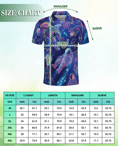 Astronaut Space 3D Polo Shirt for Men – Neon Galaxy Sci-Fi Style | Netecom