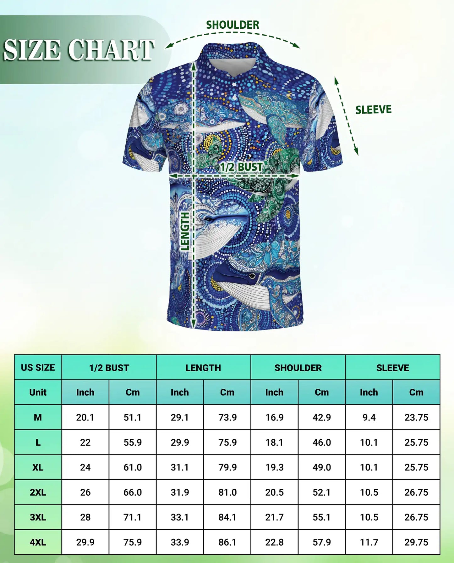 Ocean Whale Art Polo Shirt Coastal Marine Wildlife Print | Netecom
