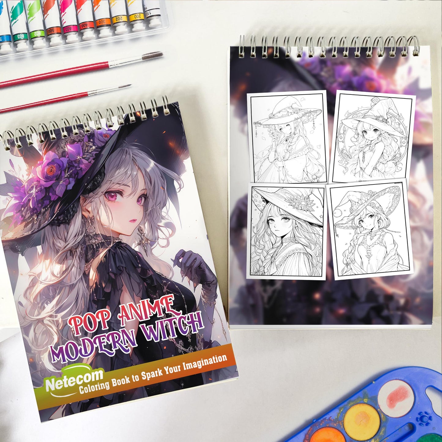 Pop Anime Modern Witch Spiral Bound Coloring Book, Indulge in 30 Dazzling Coloring Pages, Fostering Focus and Creativity as You Immerse Yourself in the World of Vibrant Mystic Charm