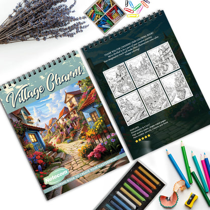 Village Charm Spiral Bound Coloring Book, Picturesque Village Scenes for a Relaxing Escape, Great for Those Seeking Quaint and Rustic Beauty