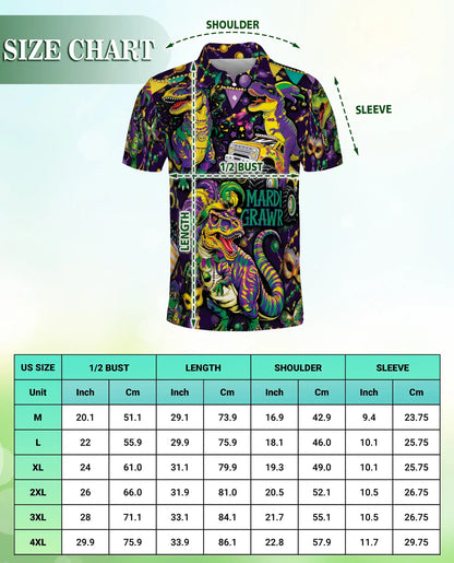 Mardi Grawr Dinosaur Polo Shirt for Men-Funny Mardi Gras T Rex Carnival Party Shirt | Netecom