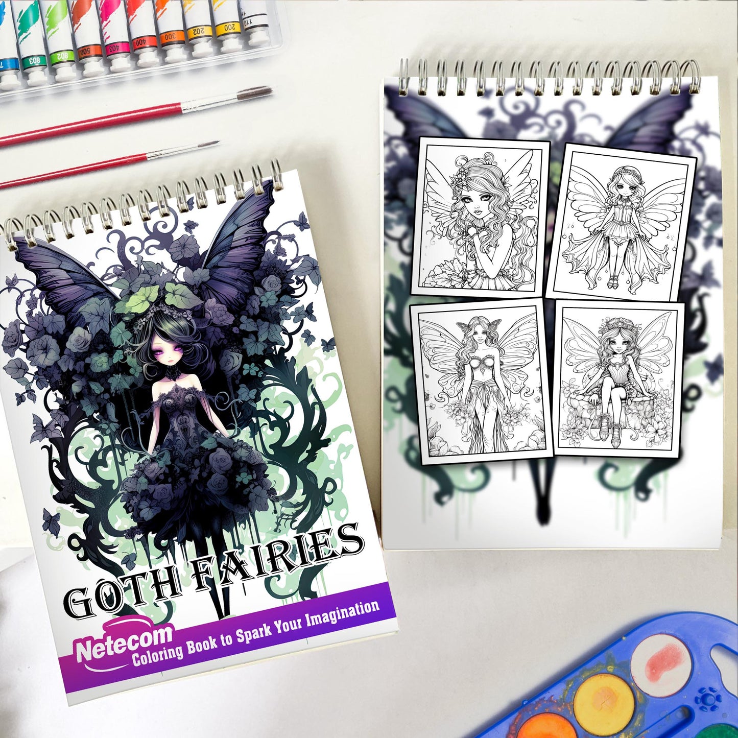 Goth Fairies Spiral Bound Coloring Book, Unleash Your Creativity with 30 Enchanting Coloring Pages, Bringing to Life Stories of Darkly Magical Gothic Fairies