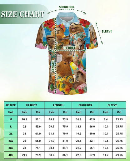 Capybara Tropical 3D Polo Shirt for Men – Funny Summer Animal Style | Netecom