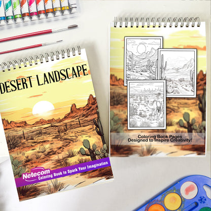 Desert Landscape Spiral Bound Coloring Book, Explore 30 Intriguing Coloring Pages, Depicting the Warmth and Radiance of Sun-Kissed Deserts with their Unique Rock Formations and Sand Dunes