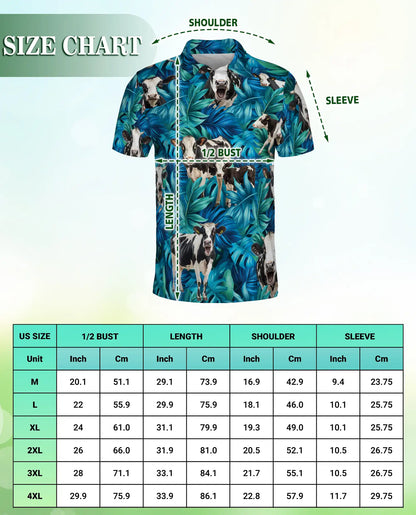 Cow Tropical Leaf 3D Polo Shirt for Men – Farm Animal Hawaiian Style | Netecom