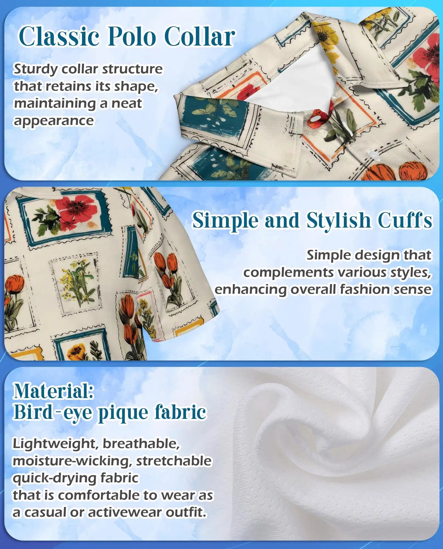 Floral Stamp Polo Shirt for Men – Vintage Botanical Style | Netecom