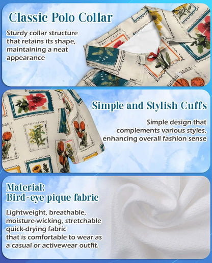 Floral Stamp Polo Shirt for Men – Vintage Botanical Style | Netecom