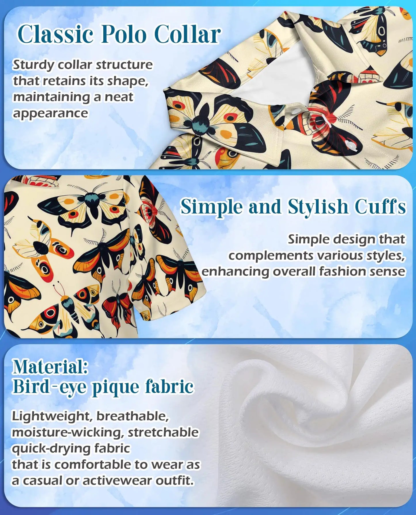 Vintage Moth Polo Shirt - Retro Butterfly Insect Style | Netecom