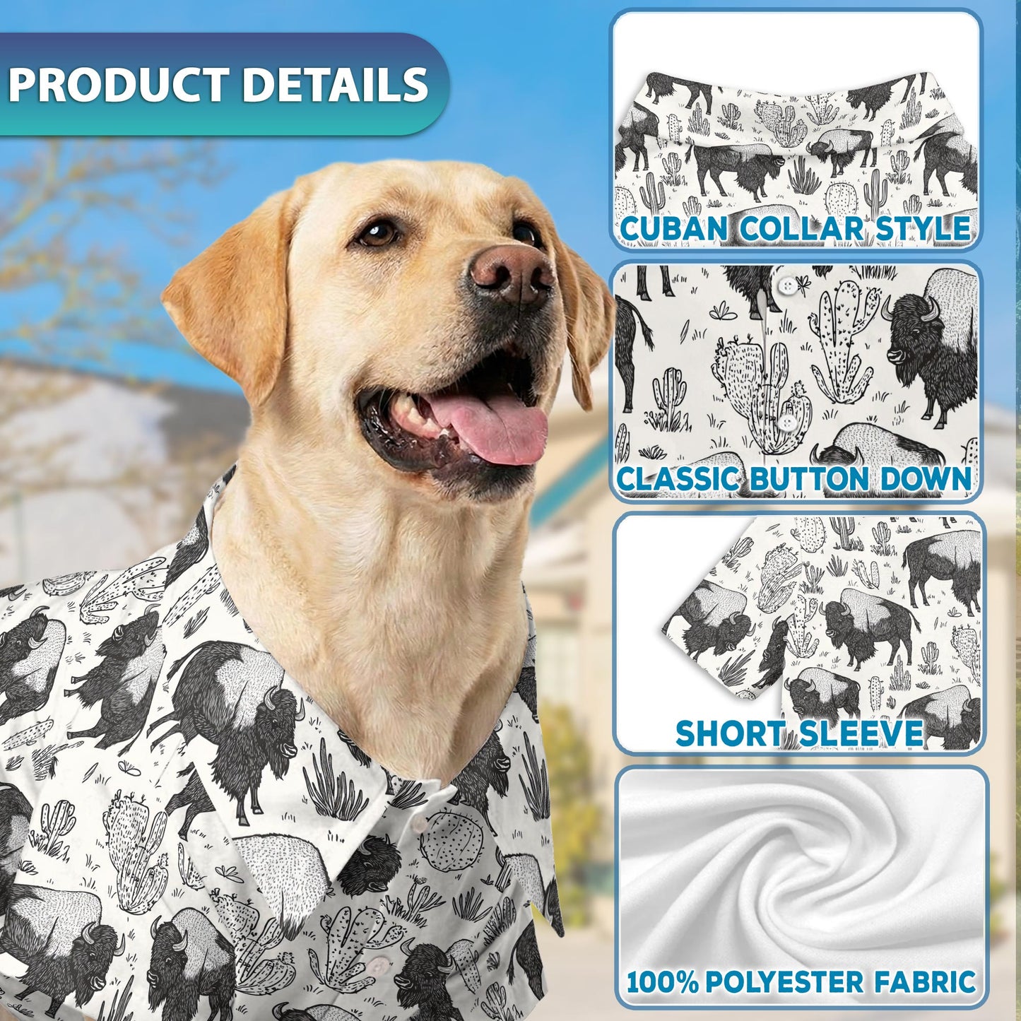 Netecom Matching Bison Theme Hawaiian Shirt for Pet and Owner, Aloha Summer Shirt, Bison Animal Print Outfit for Dog and Human, Casual Summer Beach Wear
