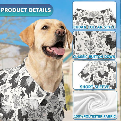Netecom Matching Bison Theme Hawaiian Shirt for Pet and Owner, Aloha Summer Shirt, Bison Animal Print Outfit for Dog and Human, Casual Summer Beach Wear