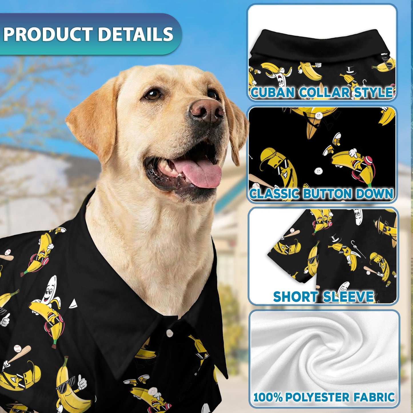 Netecom Matching Banana Pattern Hawaiian Shirt for Dog and Owner, Aloha Summer Shirt, Banana Print Outfit for Pet and Human, Beach Vacation Casual Wear
