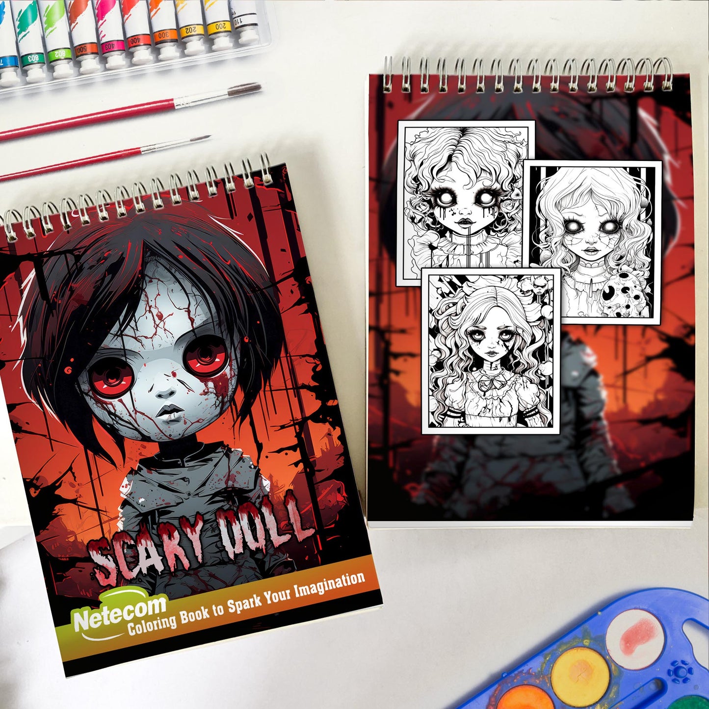 Scary Doll Spiral Bound Coloring Book, Discover the Sinister Charm of Scary Dolls with 30 Exquisite Coloring Pages that Showcase the Dark and Disturbing Nature of these Eerie Figures