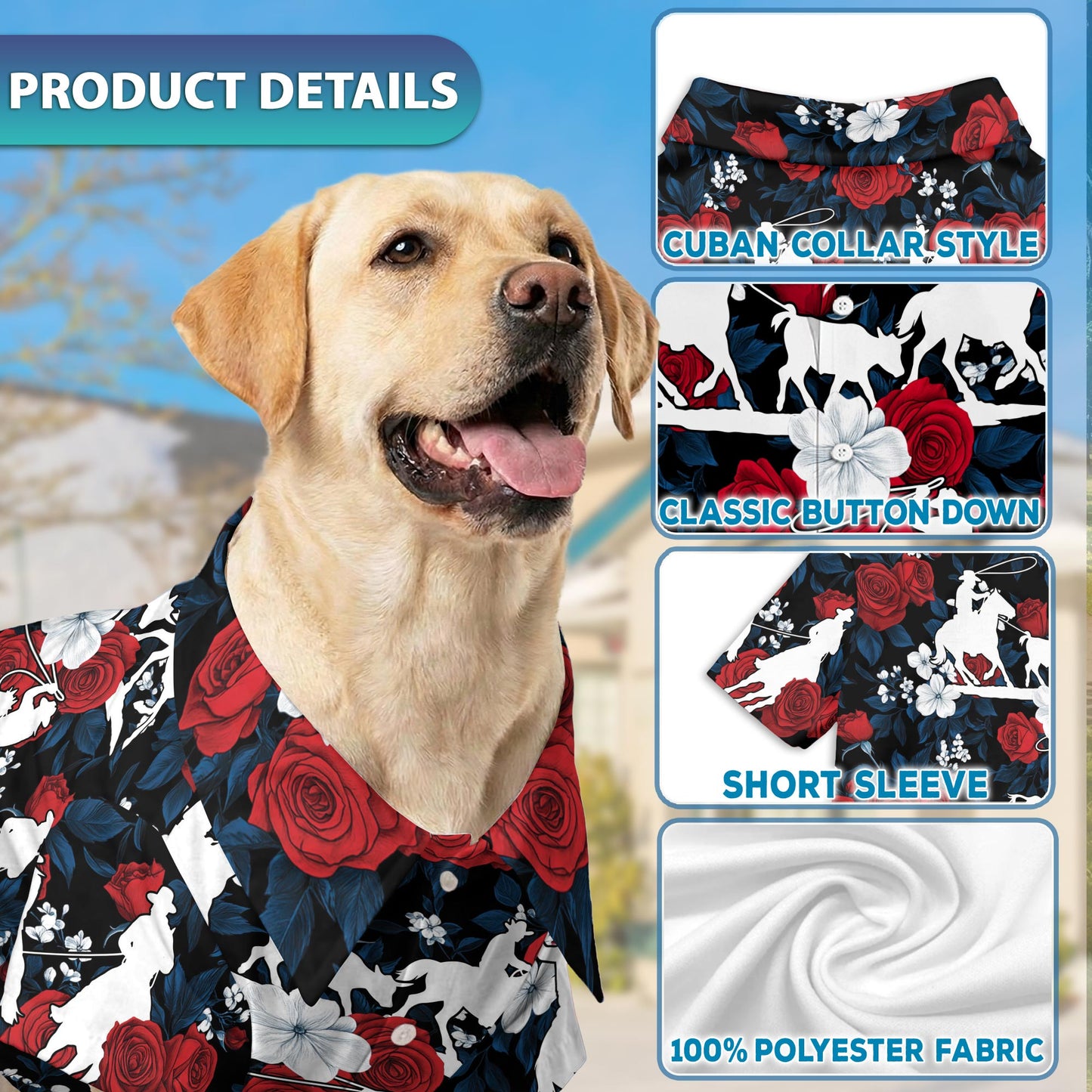 Netecom Matching Flower Horse Roping Aloha Hawaiian Shirt for Dog and Owner, Aloha Summer Shirt, Western Floral Horse Print Outfit for Pet and Human, Beach Vacation Casual Wear