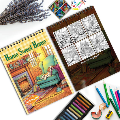 Home Sweet Home Spiral Bound Coloring Book, Cozy Home Scenes for a Heartwarming Art Experience, Perfect for Those Seeking Comfort and Nostalgia