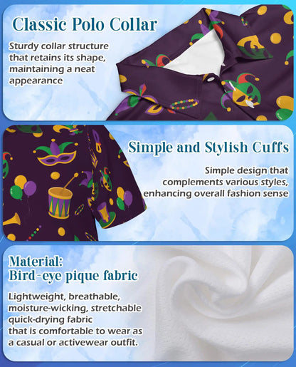 Mardi Gras Carnival Polo Shirt-Purple Masquerade Party Design | Netecom