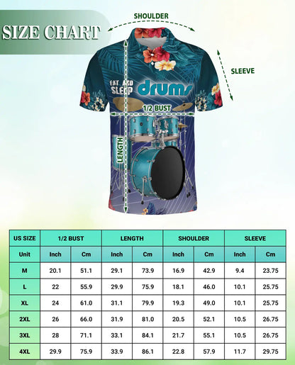 Drummer Polo Shirt – Tropical Drum Set Print | Netecom