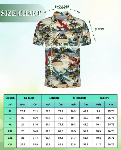 Vintage Airplane Retro 3D Polo Shirt for Men – Tropical Beach Island Style | Netecom