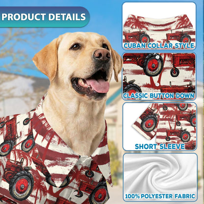 Netecom Matching Vintage Tractor Aloha Hawaiian Shirt for Dog and Owner, Aloha Summer Shirt, Retro Farm Tractor Print Outfit for Pet and Human, Beach Vacation Casual Wear