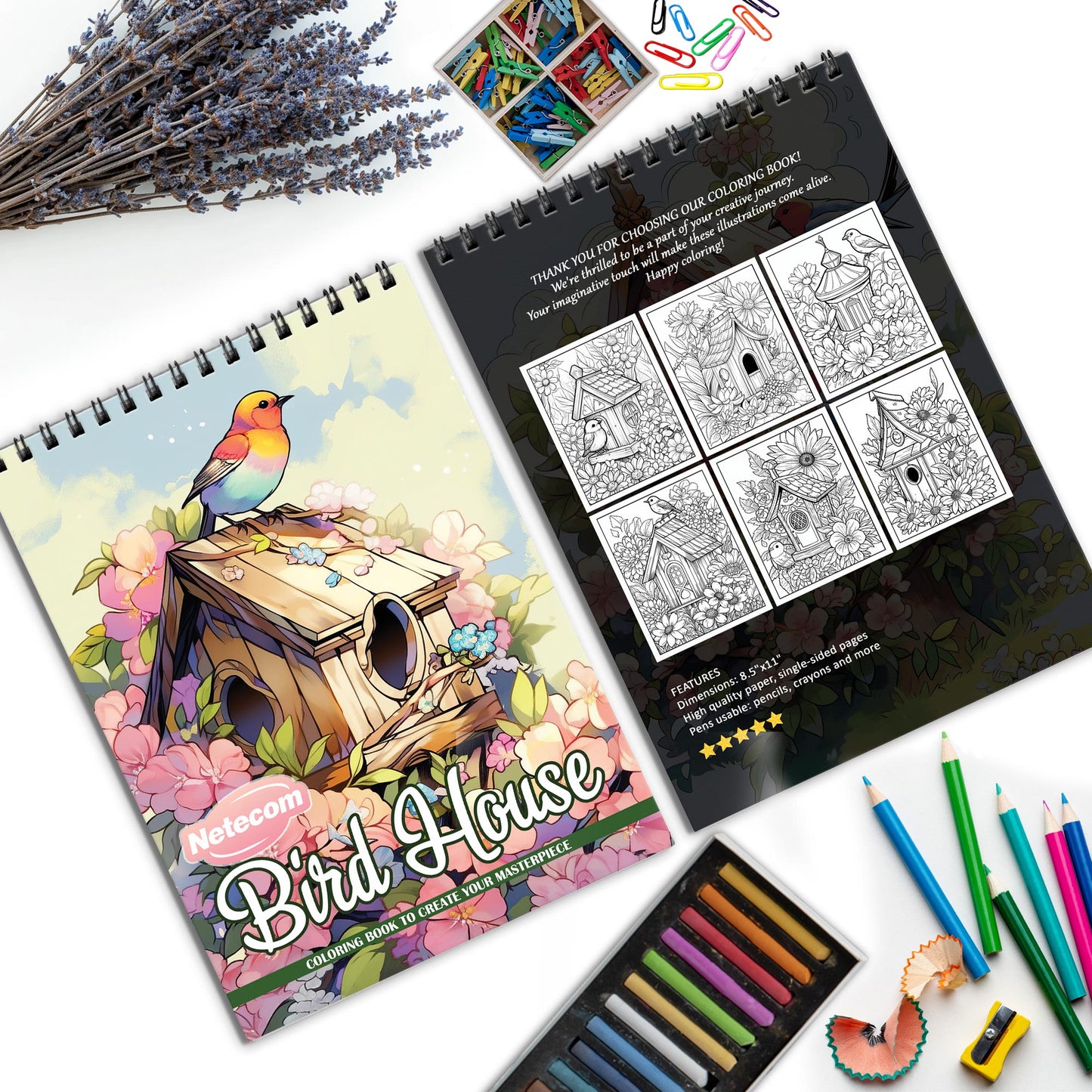 Birdhouse Spiral Bound Coloring Book, Charming Birdhouses for a Peaceful and Artistic Experience, Perfect for Bird Watchers and Nature Lovers