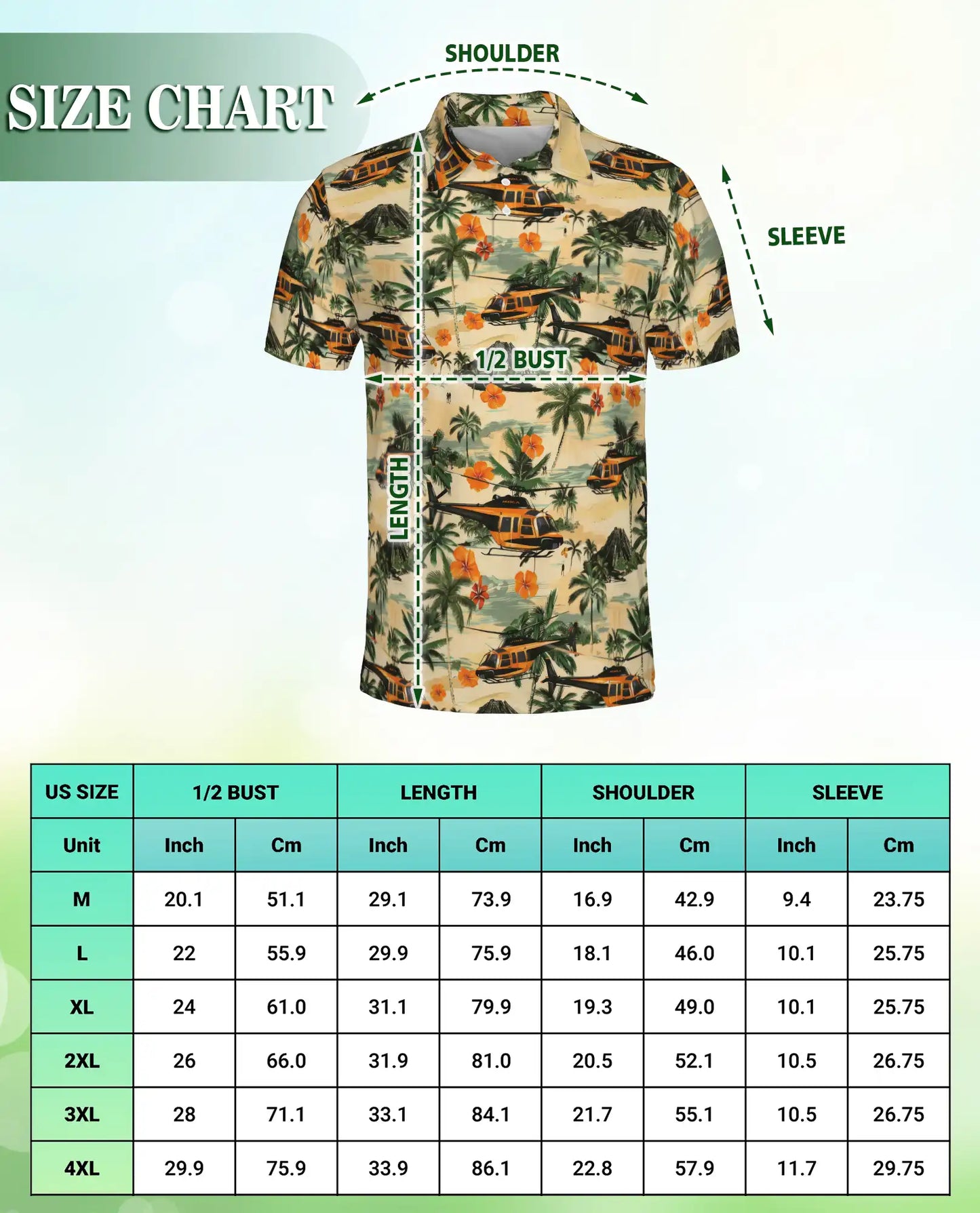 Tropical Helicopter Polo Shirt for Men- Print Palm Tree Volcano| Netecom