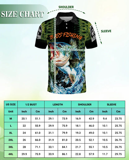Bass Fishing 3D Polo Shirt for Men – Freshwater Angler Outdoor Style | Netecom