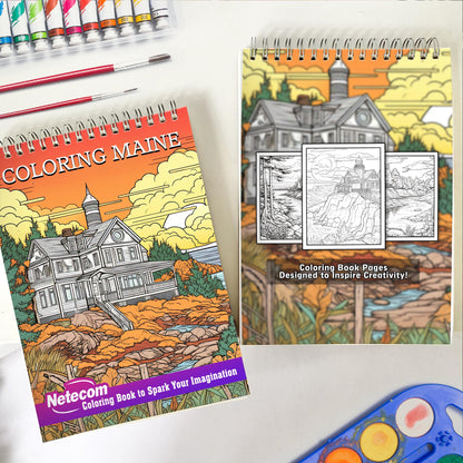 Coloring Maine Spiral Bound Coloring Book, Immerse Yourself in 30 Captivating Coloring Pages Showcasing the Unique Culture and Iconic Landmarks of Maine