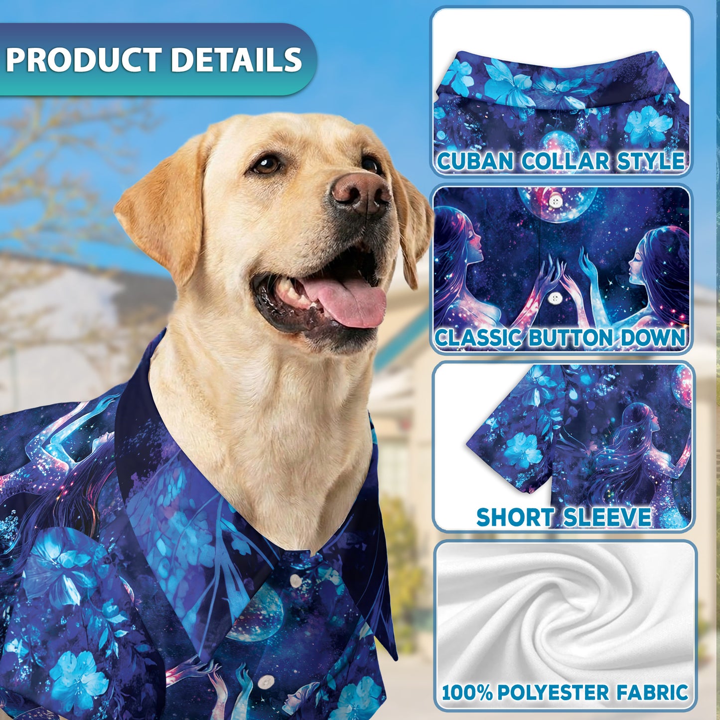 Netecom Matching Floral Mermaid Aloha Hawaiian Shirt for Dog and Owner, Black Ocean Inspired Summer Shirt, Relaxed Casual Outfit for Pet and Human
