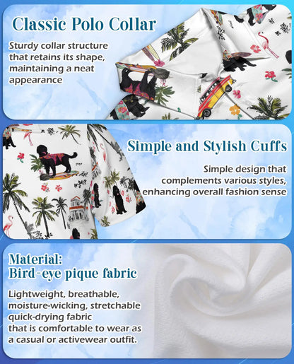 Black Poodle Tropical Beach Polo Shirt for Men- Print Hawaiian Dog  | Netecom