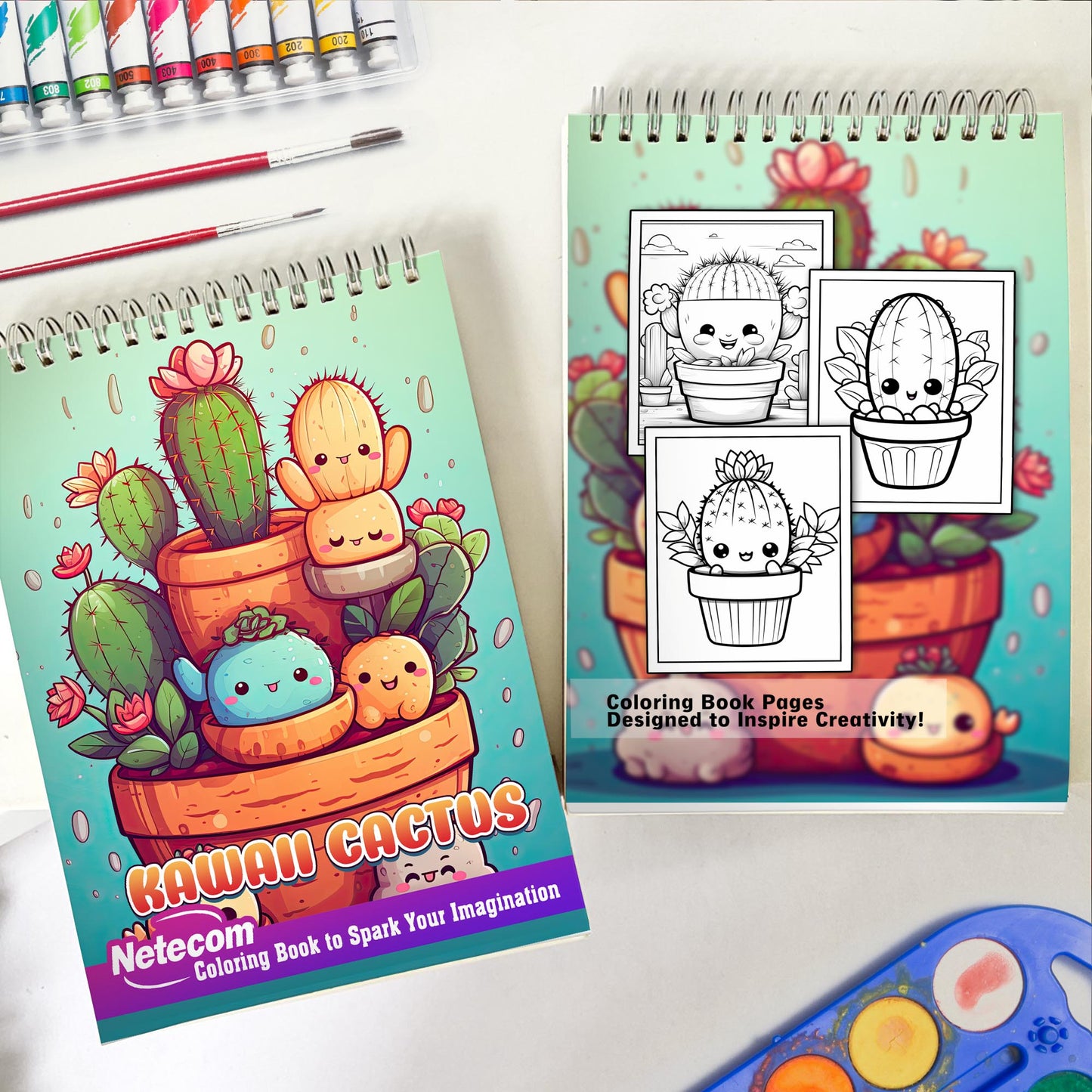 Kawaii Cactus Spiral Bound Coloring Book, Experience the Adorable Charm with 30 Kawaii Cactus Coloring Pages for Fans of Cute Art to Unleash Their Creative Expression