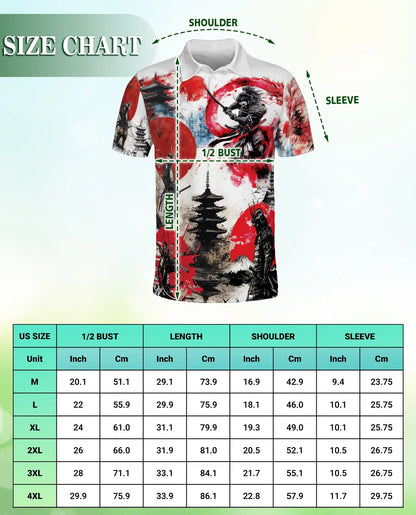 Japanese Samurai Dragon 3D Polo Shirt for Men – Warrior Mythology Art Style | Netecom